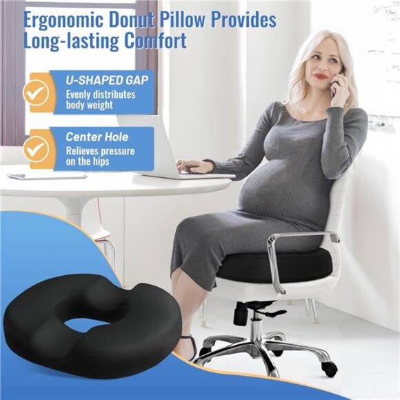 Donut Pillow Seat Cushion Chair Pad for Tailbone Pain Relief and Hemorrhoids - Picture 3 of 7